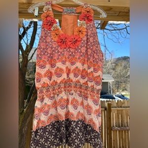 Luv Stori Embroidered Halter Racerback Tank Top Blouse Boho Concert Large